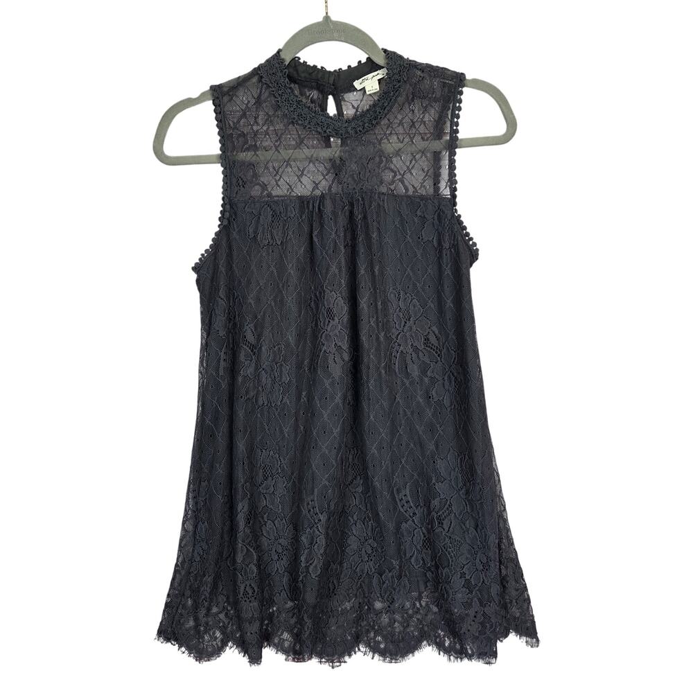 Black Lace Sleeveless Tunic Top S Whimsigoth High Neck Boho Floral Lined Dainty